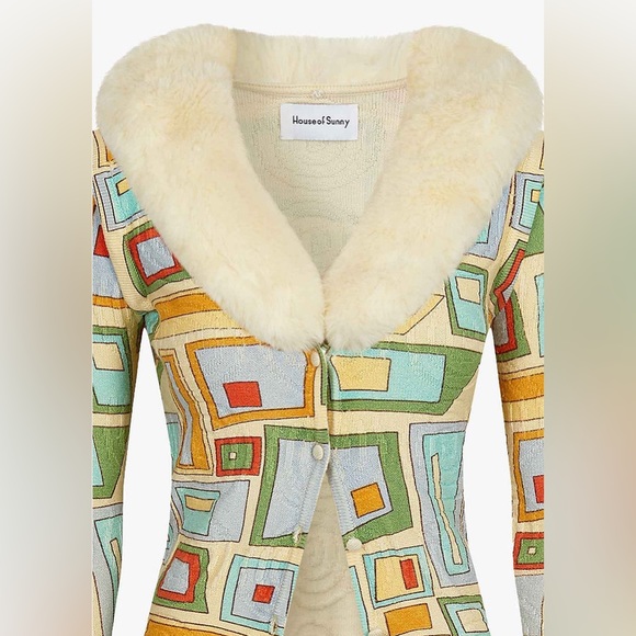 HOUSE OF SUNNY Pepperland Peggy abstract-print faux-fur knitted cardigan - Picture 5 of 6